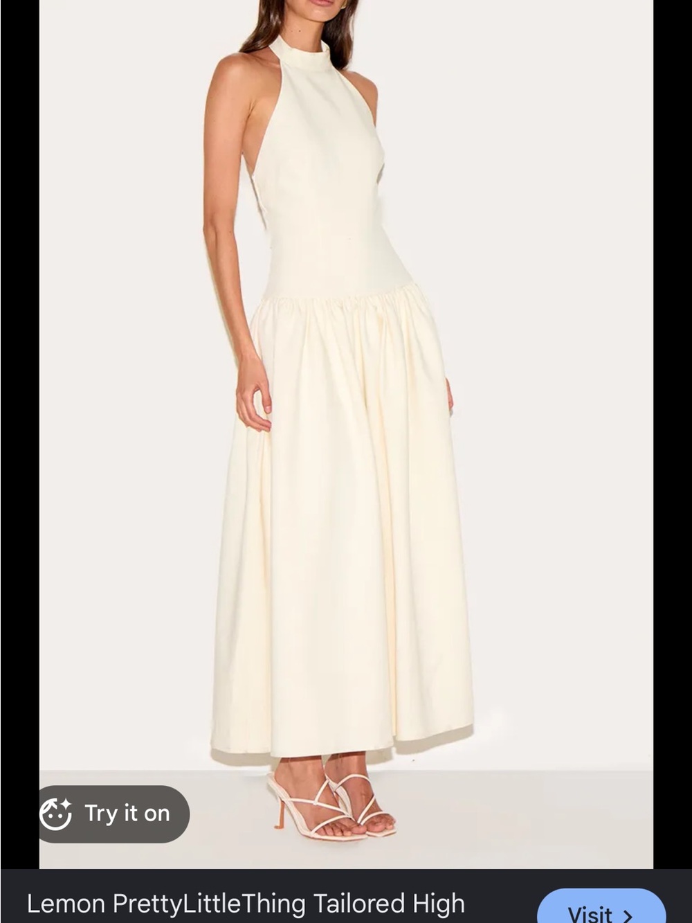 PrettyLittleThing Cream Halter High-Neck Maxi Dress